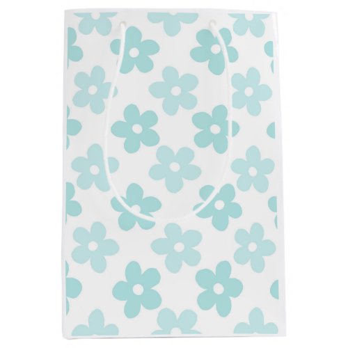 White Blue Daisy Flowers Retro Pattern Medium Gift Bag