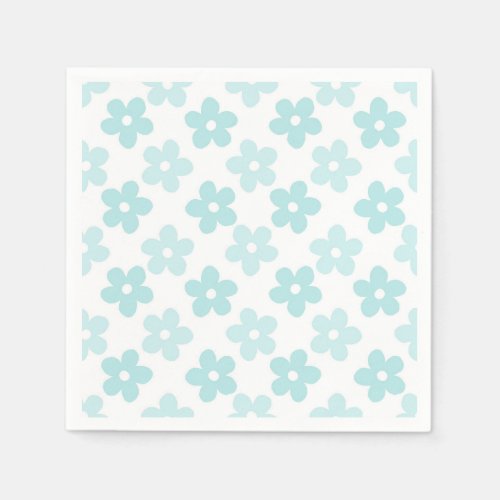 White Blue Daisy Flowers Retro Pattern Napkins