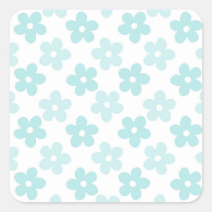 White Blue Daisy Flowers Retro Pattern Square Sticker