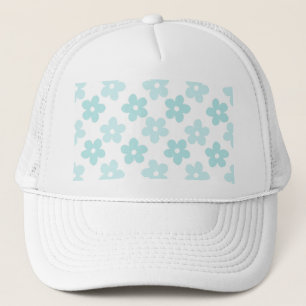 White Blue Daisy Flowers Retro Pattern Trucker Hat