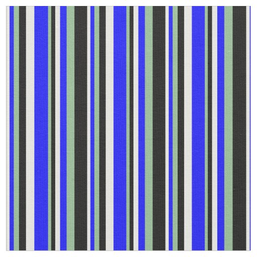 White, Blue, Dark Sea Green, and Black Lines Fabric