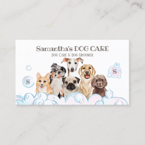 White Blue Dog Spa Salon Sitting Bathing Grooming Business Card