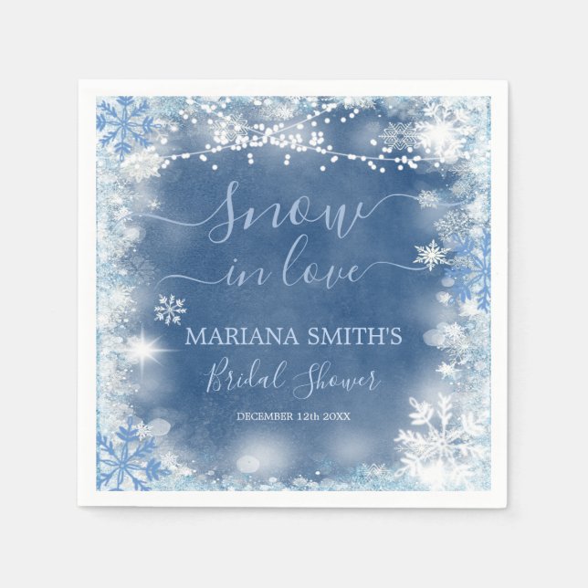 White Blue Dusty Snowflake Bridal Shower Paper Napkins (Front)