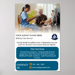 White & Blue Elderly Senior Care Give Promotional Poster