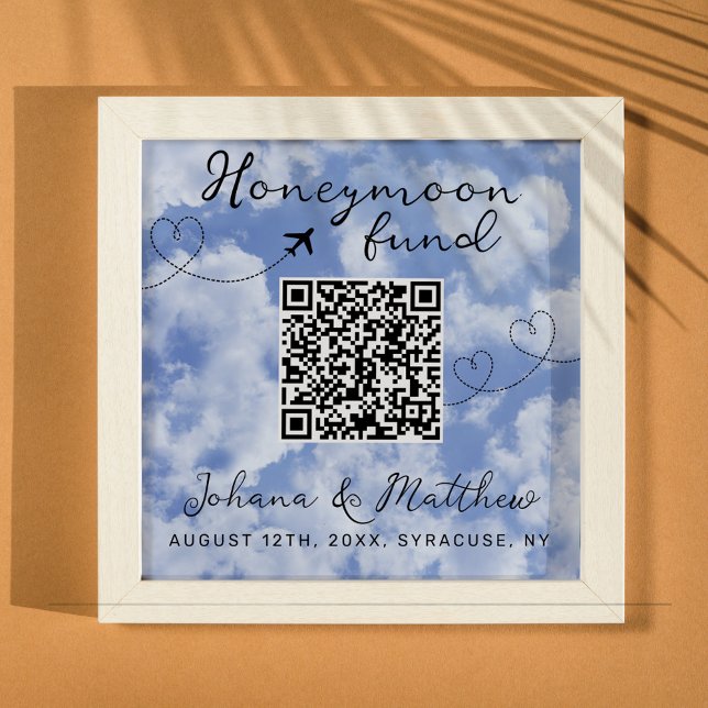 White & Blue Elegant QR Code Honeymoon Fund Foam Board (Creator Uploaded)