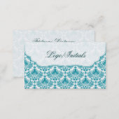 White & Blue Elegant Retro Floral Damask Business Card (Front/Back)