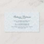 White & Blue Elegant Retro Floral Damask Business Card (Back)
