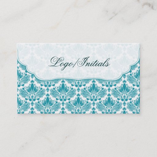 Customizable White &amp; Blue Elegant Retro Floral Damask Business Card Templates