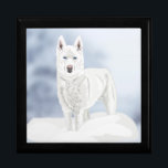 White Blue Eyed Husky Gift Box<br><div class="desc">This lovely seasonal gift box features a striking white Husky with blue eyes standing against a winter snow background. Perfect to hold a special gift.</div>