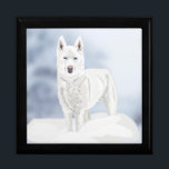 White Blue Eyed Husky Gift Box<br><div class="desc">This lovely seasonal gift box features a striking white Husky with blue eyes standing against a winter snow background. Perfect to hold a special gift.</div>