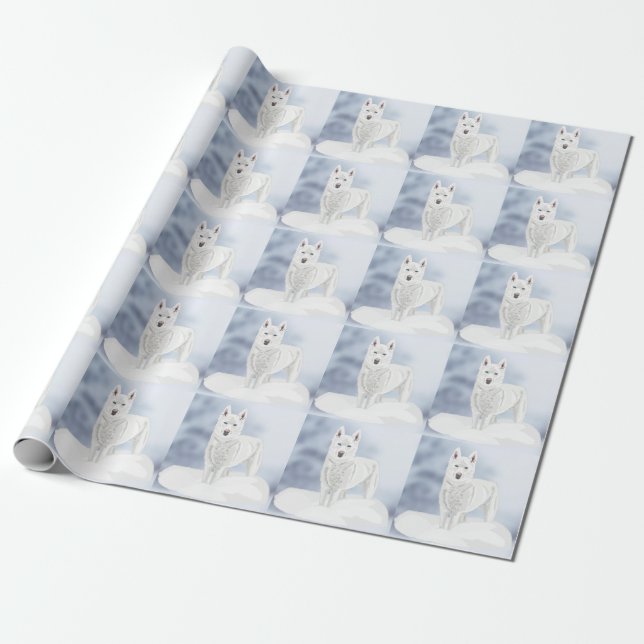 White Blue Eyed Husky Wrapping Paper (Unrolled)
