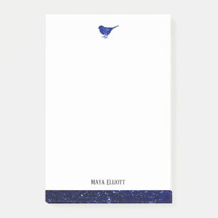 White & Blue Faux Glitter Bird w/ Border, Name Post-it Notes