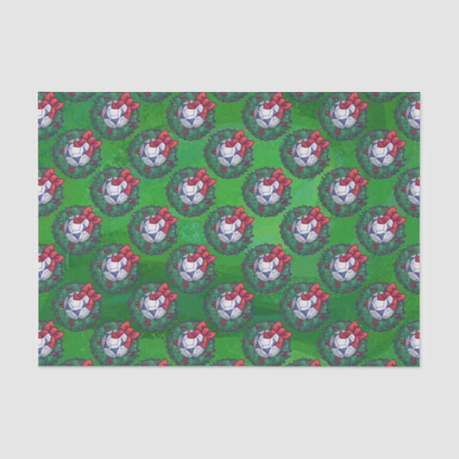 White, Blue Festive Soccer Ball on Green Tissue Paper (Front)