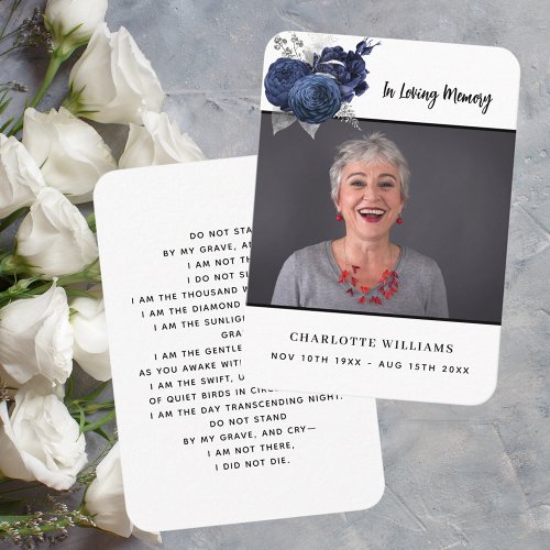 White blue floral custom photo funeral prayer card