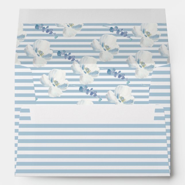White Blue Floral Eucalyptus Stripes Envelope (Back (Bottom))