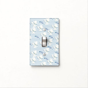 White Blue Floral Eucalyptus Stripes Light Switch Cover