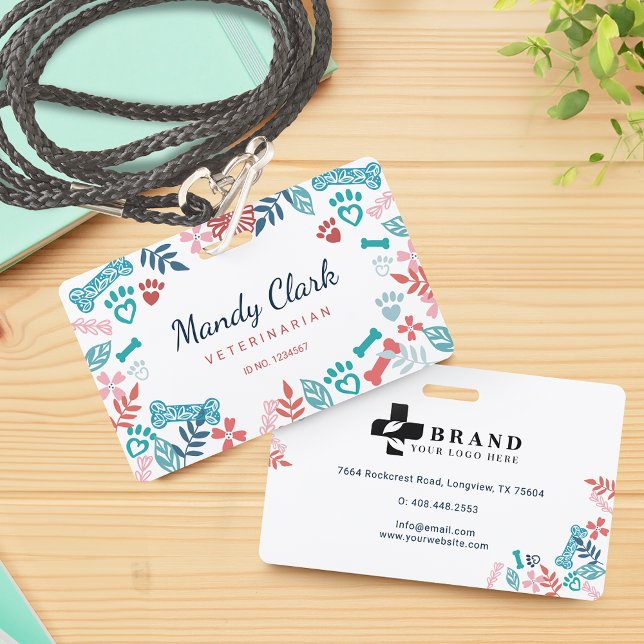 White Blue Floral & Foliage Pet Paw Print Pattern Badge (White Blue Floral & Foliage Pet Paw Print Pattern Badge)