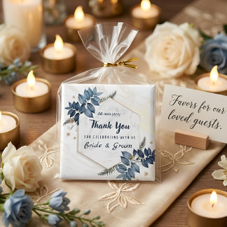 White Blue Floral Frame Thank You Wedding Favors Magnet