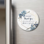 White Blue Floral Frame Thank You Wedding Favors Magnet<br><div class="desc">White Blue Floral Frame Thank You Wedding Favors
Personalized Wedding Favors Magnet For Guests as a Thank You for coming at wedding party
this design is easily customized and personalized by adding or changing the text</div>