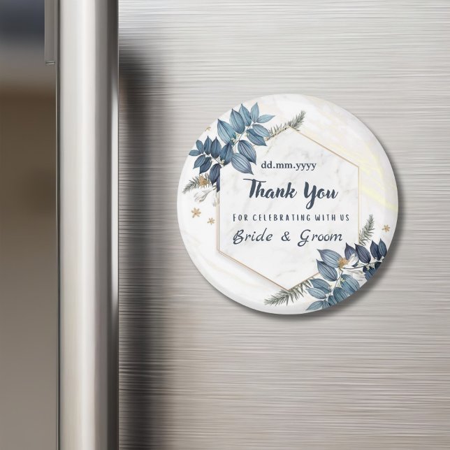 White Blue Floral Frame Thank You Wedding Favors Magnet (Creator Uploaded)