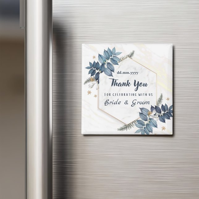 White Blue Floral Frame Thank You Wedding Favors Magnet (Creator Uploaded)