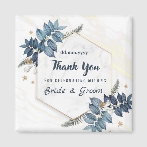 White Blue Floral Frame Thank You Wedding Favors Magnet