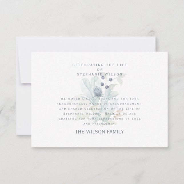 White & Blue Floral Funeral Bereavement Thank You Card (Back)