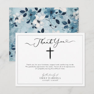 White Blue Floral Funeral Thank You Card