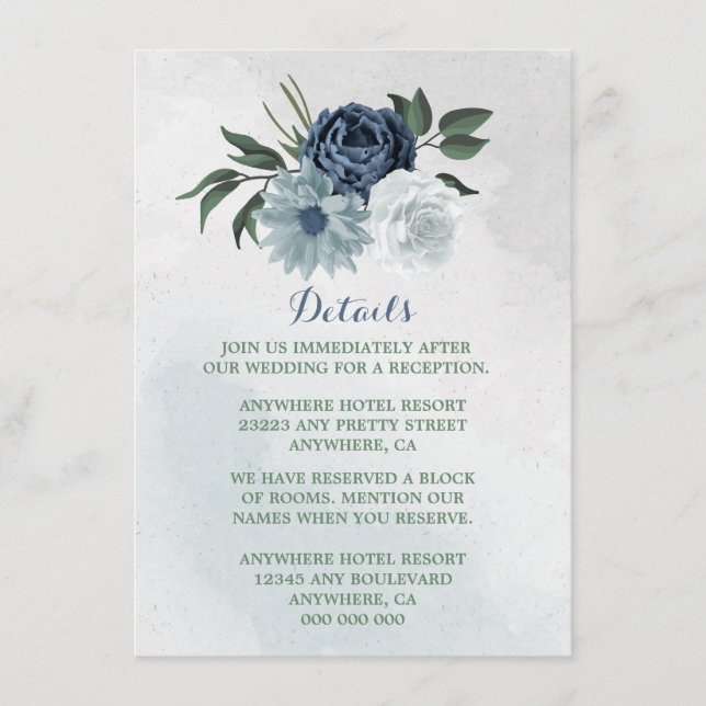white & blue floral greenery details enclosure card (Front)