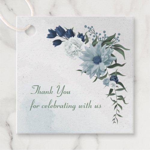 white  blue floral greenery wedding favor tags
