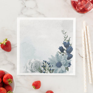 white & blue floral greenery wedding paper dinner napkins