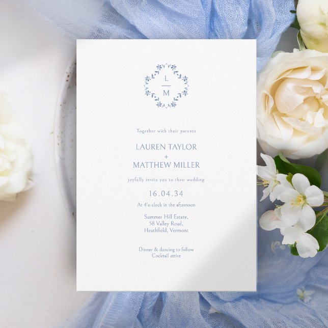 White + Blue Floral Monogrammed Floral Wedding (Creator Uploaded)