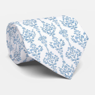 White blue floral pattern neck tie