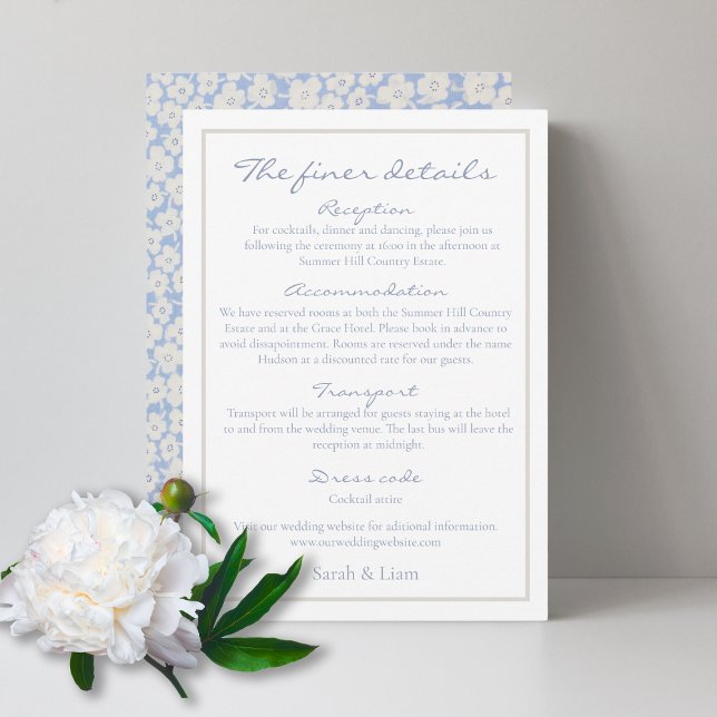 White Blue Floral Wedding Detail Enclosure Card (Creator Uploaded)