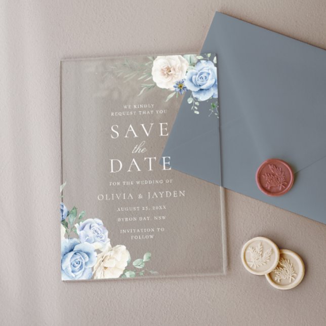 White & Blue Floral Wedding Save The Date (Creator Uploaded)
