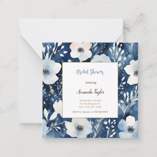 White Blue Flowers Minimal Bridal Shower Card