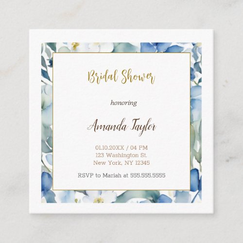 White Blue Flowers Minimal Bridal Shower Enclosure Card