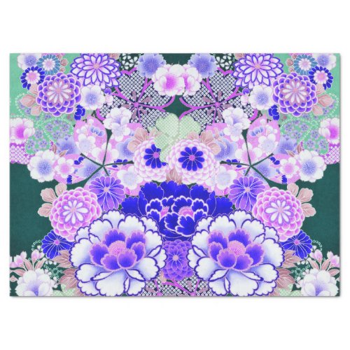 WHITE BLUE FLOWERS PeonyRoses Japanese Floral Tissue Paper