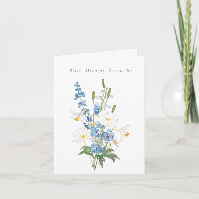 white blue flowers Thinking Of You Sympathy Card (Front)