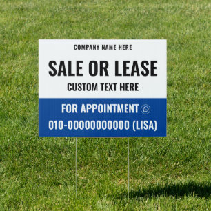 White Blue For Sale Lease Property Vehicles Sign