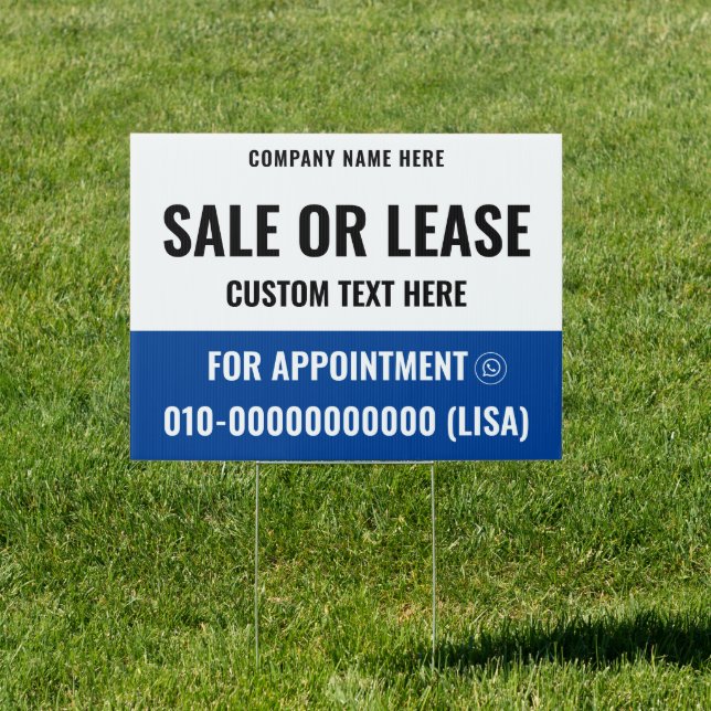 White Blue For Sale Lease Property Vehicles Sign (Insitu)