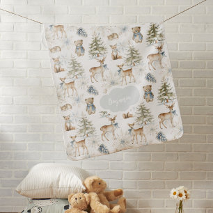 White Blue Forest Woodland Animals  Baby Blanket