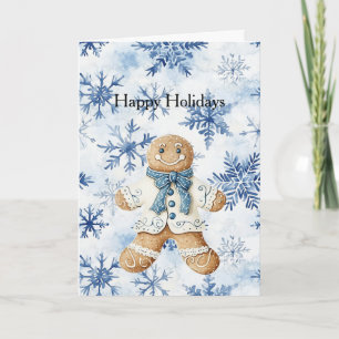 White Blue Gingerbread Man Cookie Christmas  Card