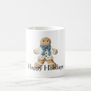 White Blue Gingerbread Man Cookie Christmas  Coffee Mug