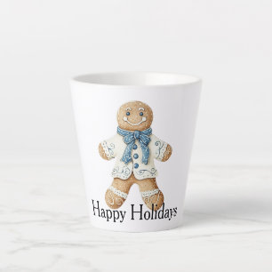 White Blue Gingerbread Man Cookie Christmas  Latte Mug