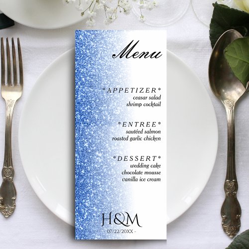 White  Blue Glitter Dinner Wedding Reception Menu