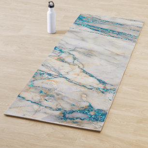 White & Blue Glitter Faux Marble Yoga Mat