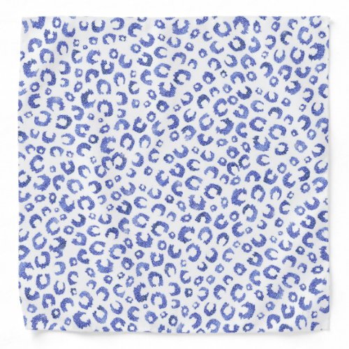 White Blue Glitter Leopard Animal Print Bandana