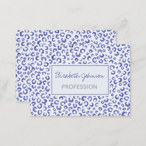 White Blue Glitter Leopard Animal Print Business Card