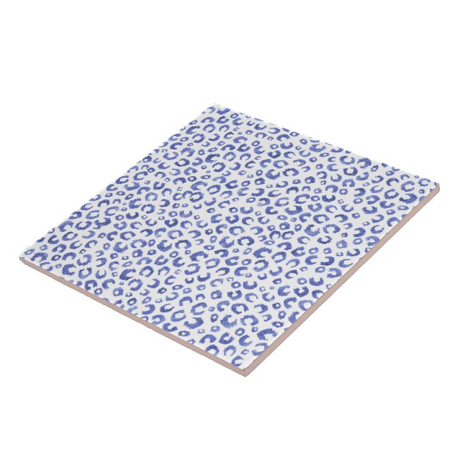 White Blue Glitter Leopard Animal Print Ceramic Tile (Side)